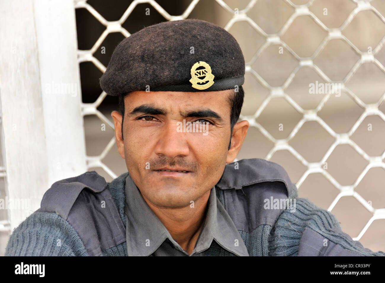 Indian security guard, portrait, at the tomb of Akbar the Great, Sikandra, Agra, Uttar Pradesh, North India, India, Asia Stock Photo