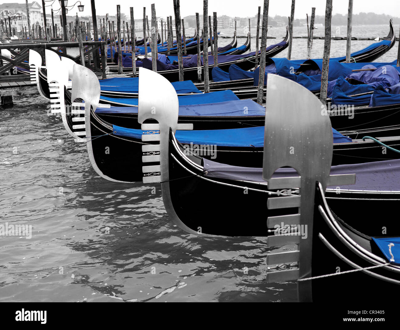 Gondolas Moorings, Venice Stock Photo