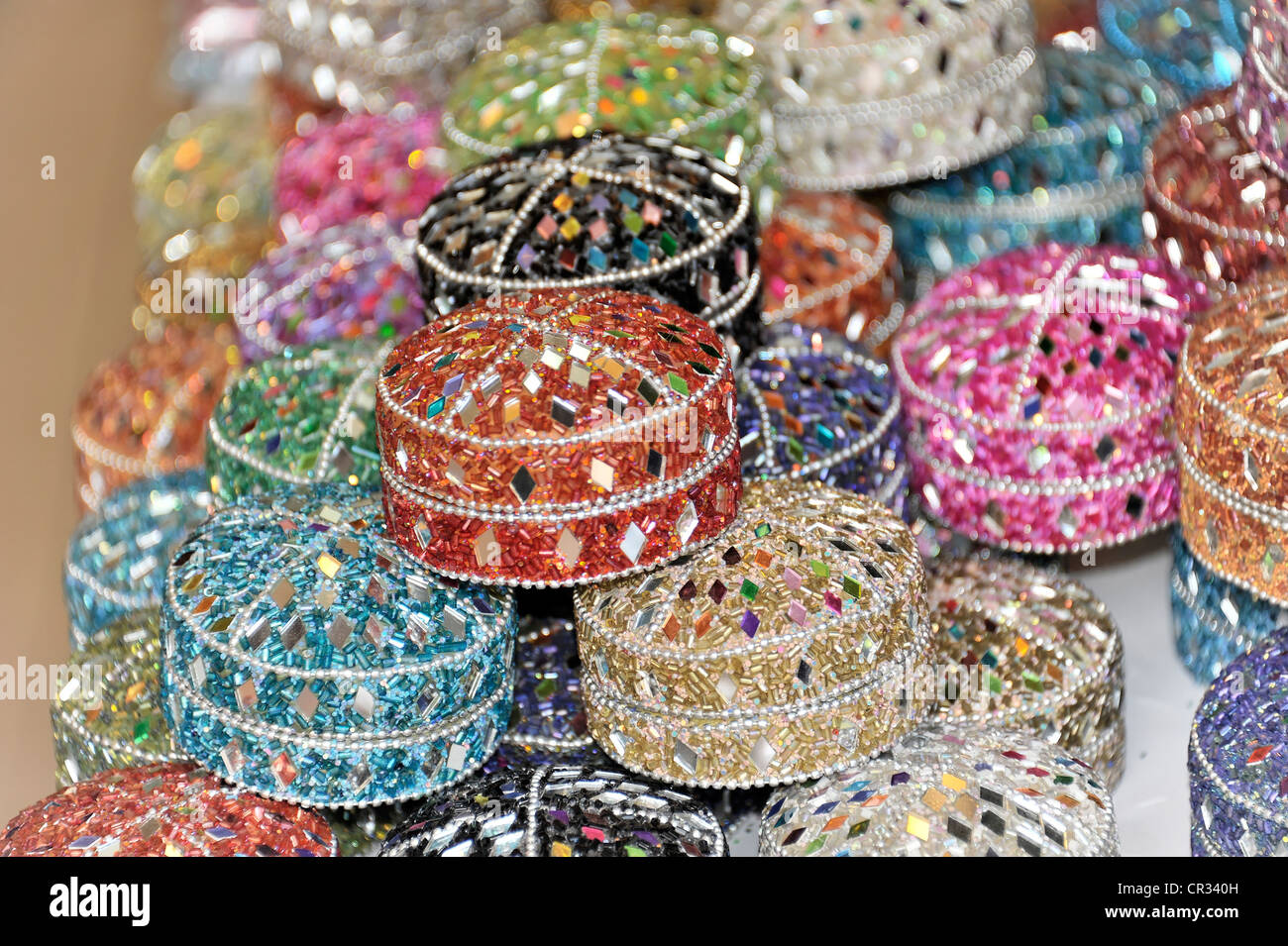 Jewelry boxes, street sale, Delhi, North India, India, Asia Stock Photo