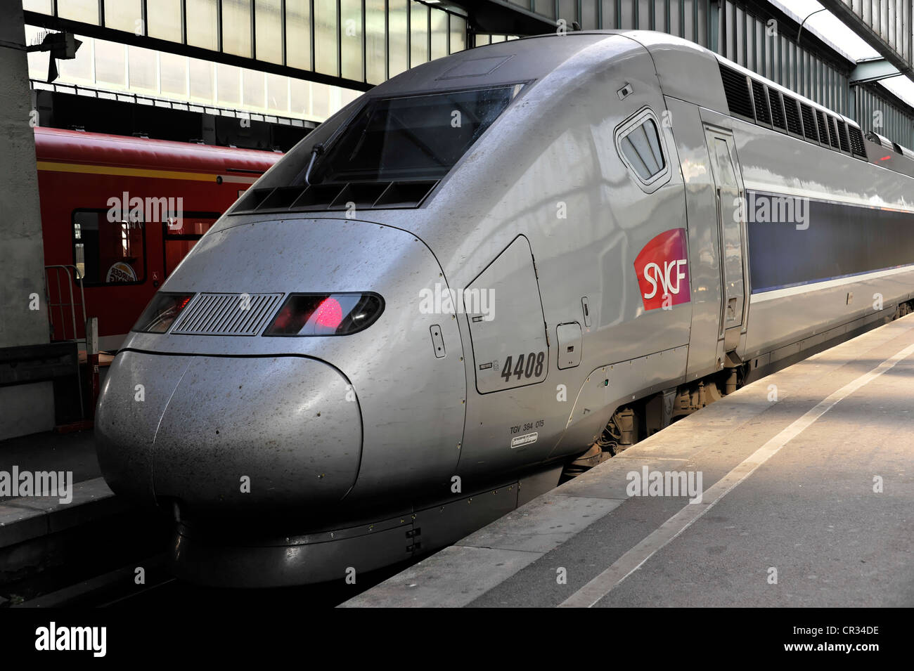 TGV, French high speed train, Stuttgart to Paris service, central station, Stuttgart, Baden-Wuerttemberg, Germany, Europe Stock Photo
