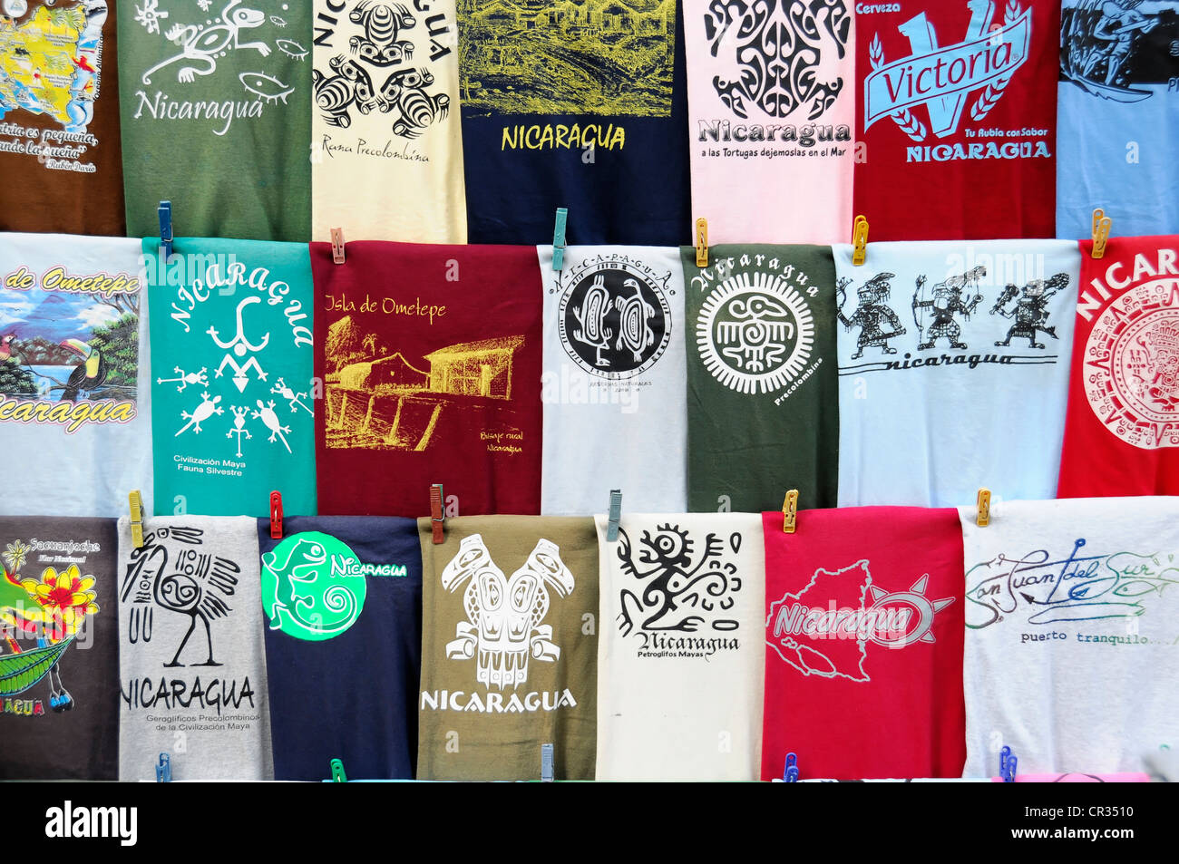 T-shirt sales, souvenirs, San Juan del Sur, Nicaragua, Central America Stock Photo