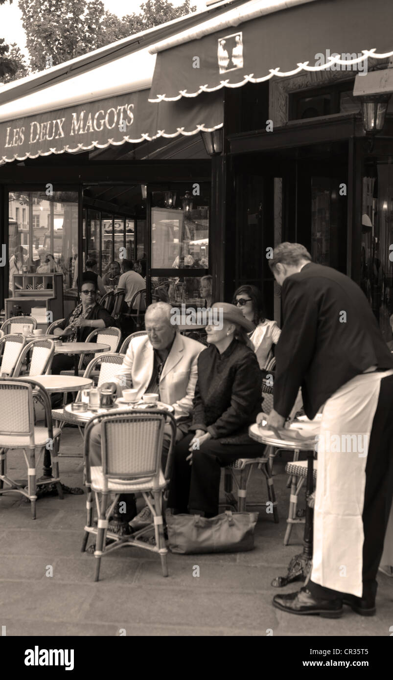 Paris Cafe Scene Left Bank St.germain Area Les Deux Magots Stock Photo
