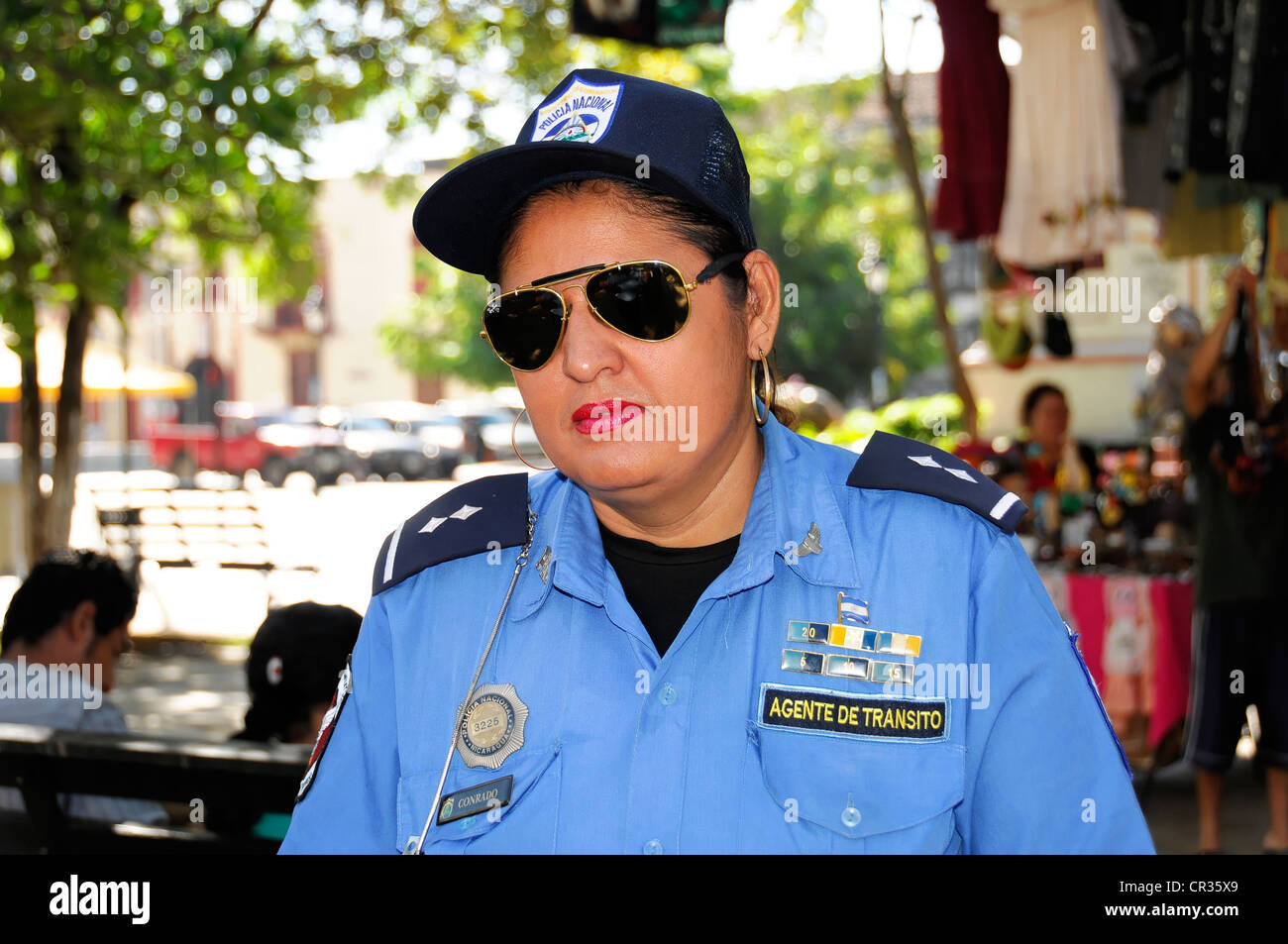 Female police officer, manager, Policia Nacional, traffic police, Leon, Nicaragua, Central America Stock Photo