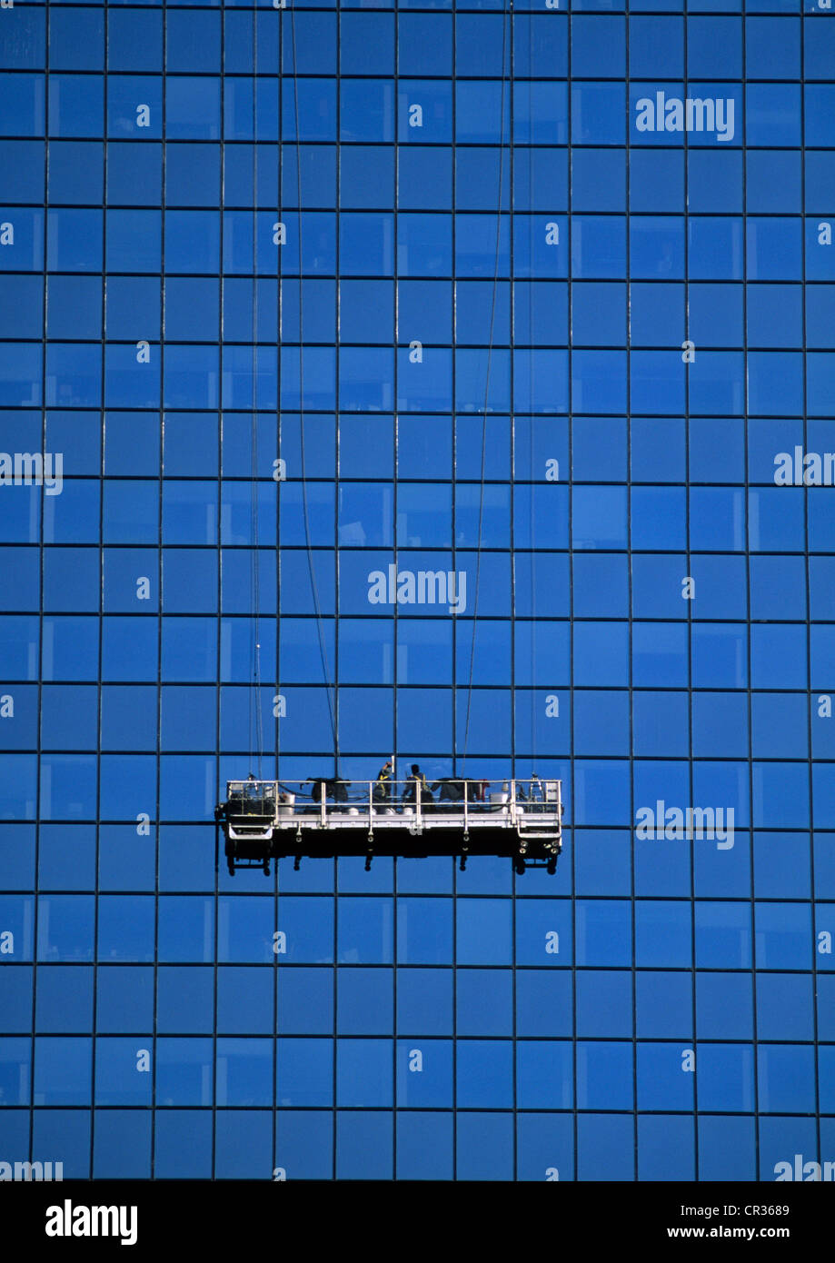 United States, Massachusetts, Boston, window cleaners on the glass