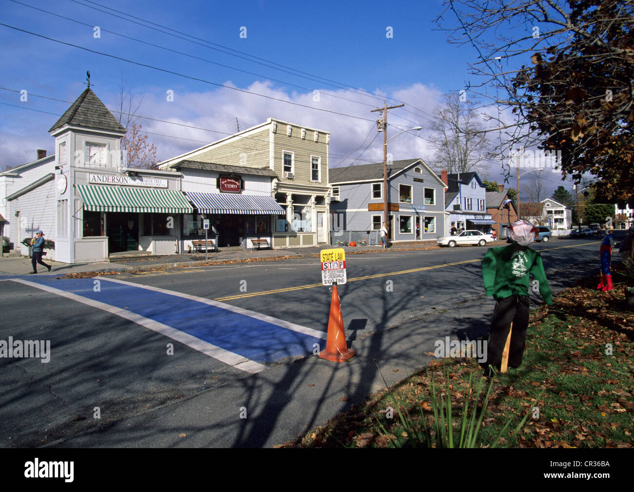 United States, Massachusetts, the Berkshires, Stockbridge, Halloween decorations in the street Stock Photo