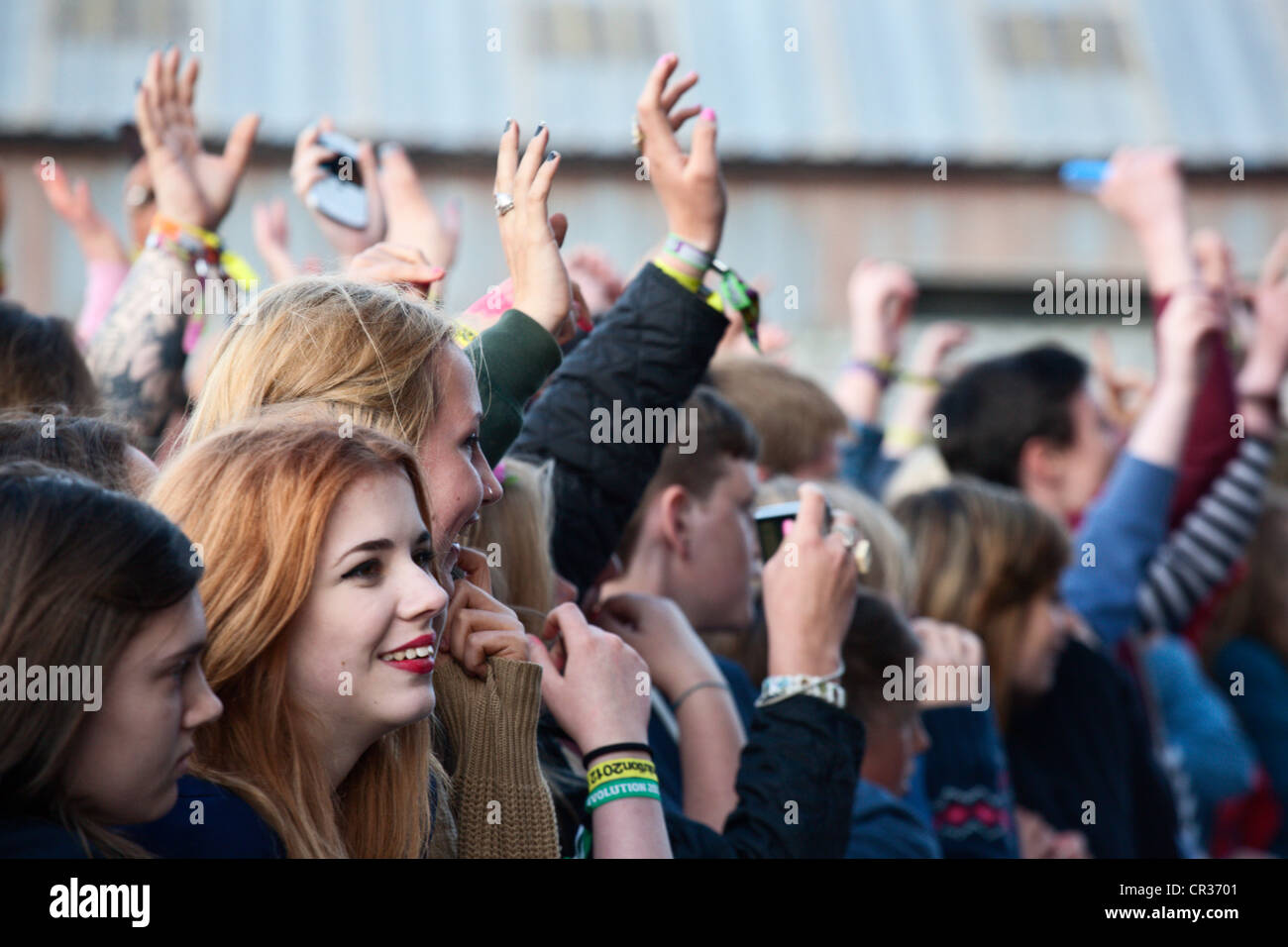 Front Row of the Crowd at Evolution Festival 2012 at Spillers Wharf in Newcastle upon Tyne 3 June 2012 Stock Photo