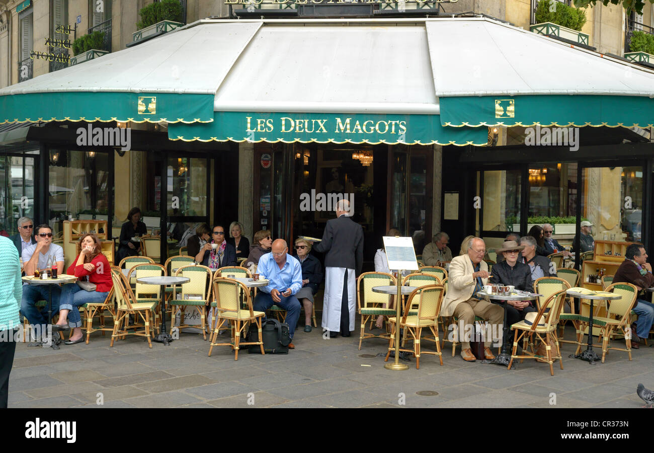 Paris Cafe Scene Left Bank St.Germain Area Les Deux Magots Stock Photo