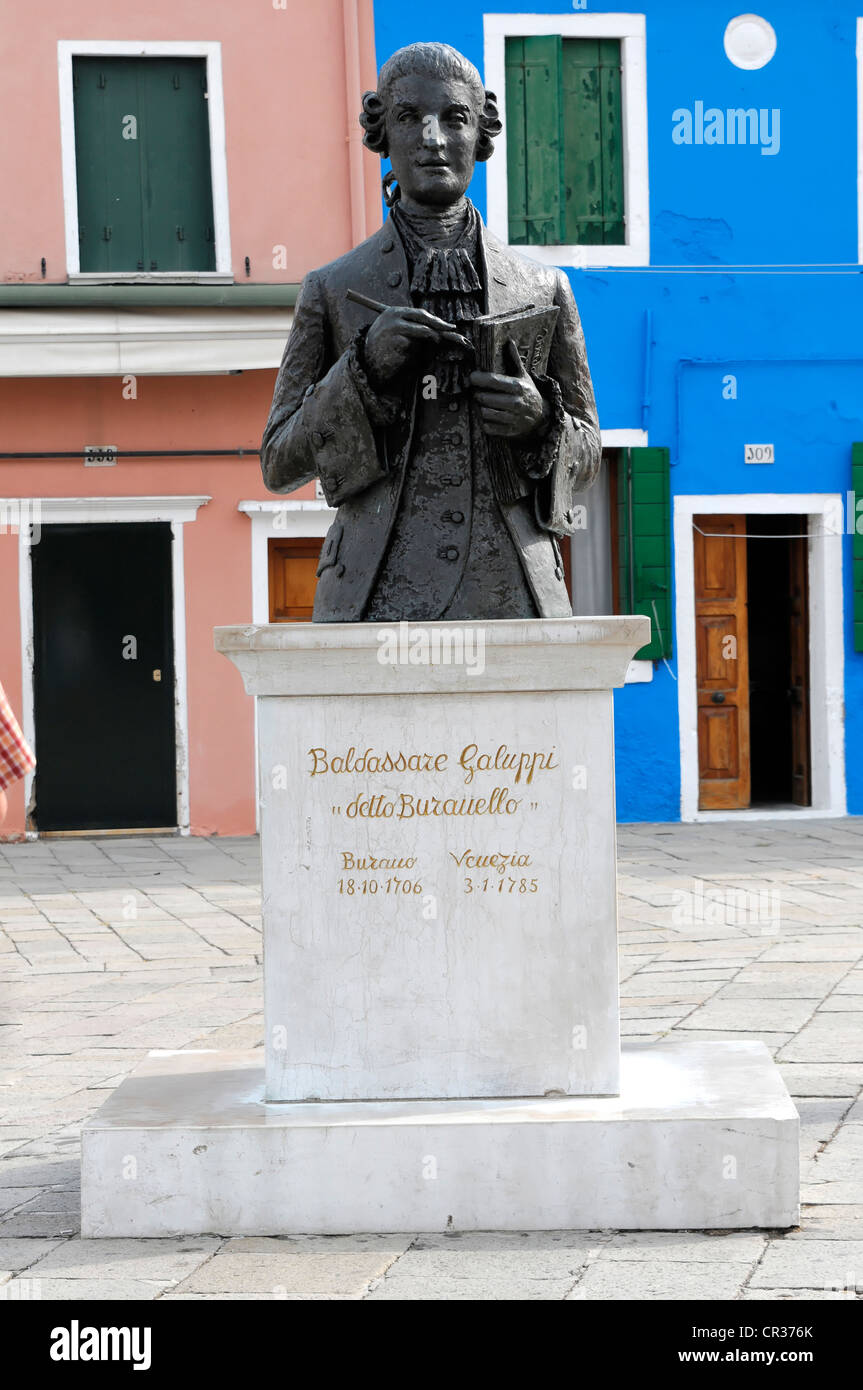 Statue of Baldassare Galuppi, a composer, 1706 - 1785, Burano, Venice, Veneto region, Italy, Europe Stock Photo