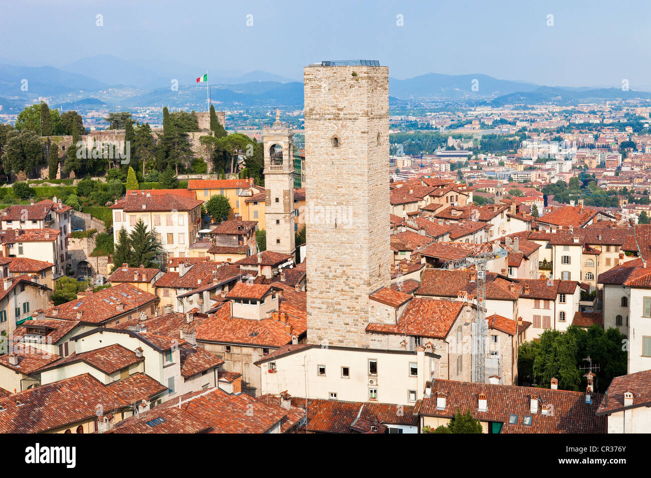 Italy, Lombardy, Bergamo, overview on the Citta Alta (upper citty) Stock Photo