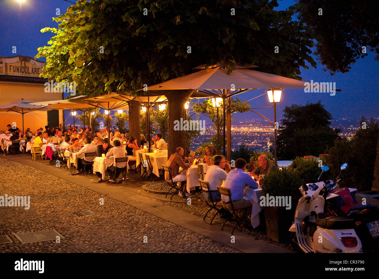 Italy, Lombardy, Bergamo, restaurant in San Vigilio Stock Photo