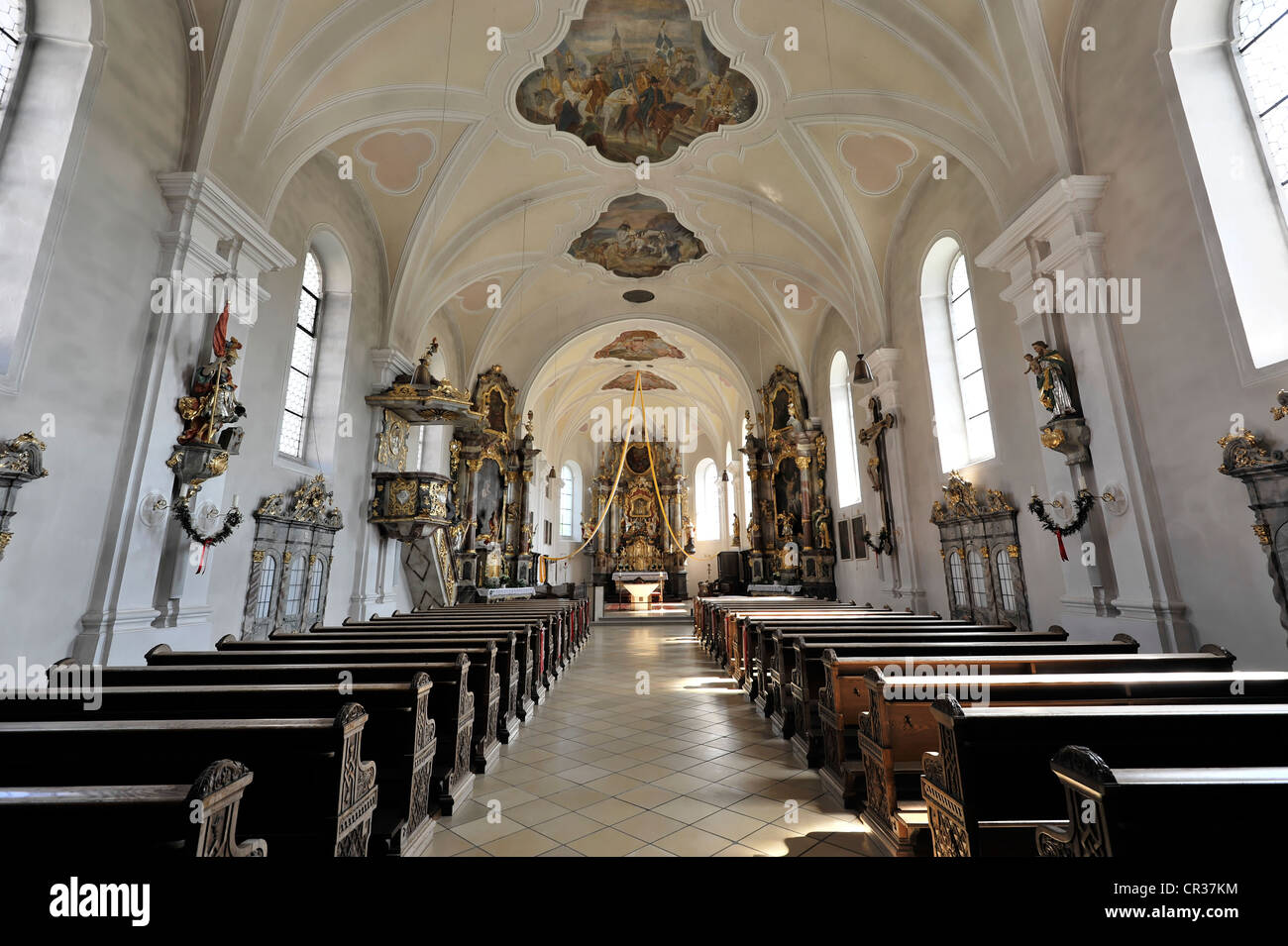 Interior view, Church of the Assumption of Mary, first mentioned in 1179, Bad Koetzting, Bavaria, Germany, Europe Stock Photo