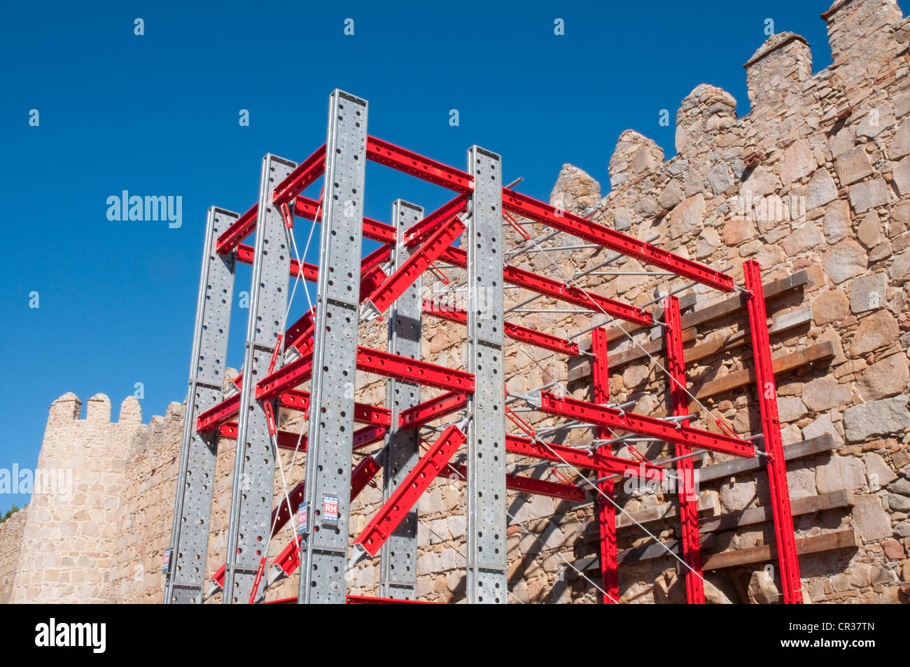 City walls under restoration. Avila, Castilla Leon, Spain. Stock Photo