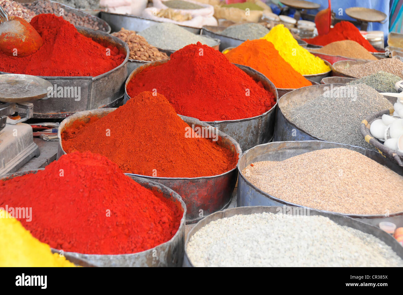 Spices, market, Kasbah of Rissane, Morocco, Africa Stock Photo