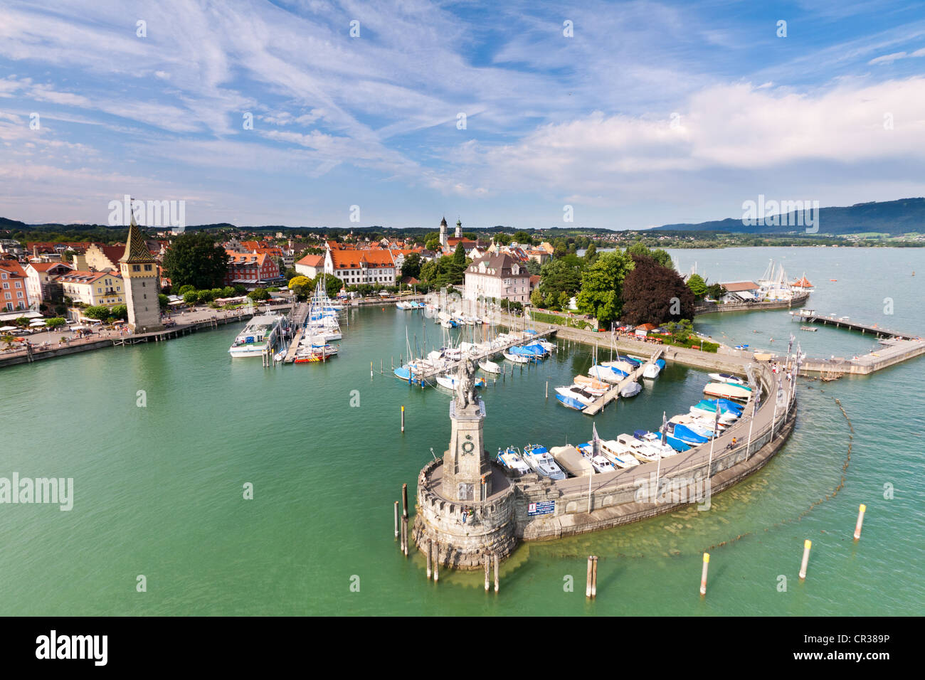Entrance to the harbour at Lindau on Lake Constance, Bavaria, Germany, Europe, PublicGround