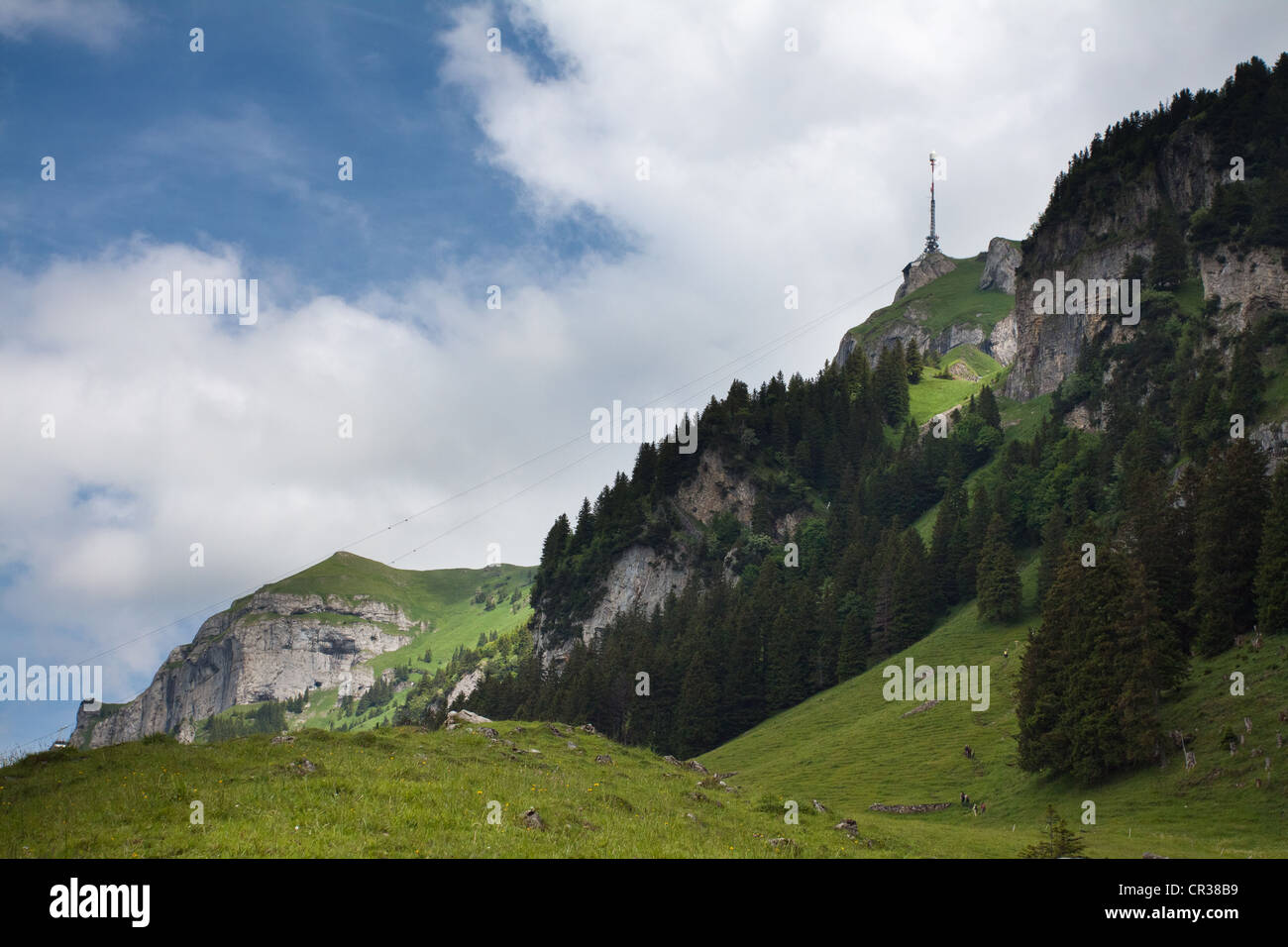 Mt Hoher Kasten, 1795m, form Soll Alp mountain pasture, Bruelisau, Appenzell Ausserrhoden or Outer Rhodes, Switzerland, Europe Stock Photo