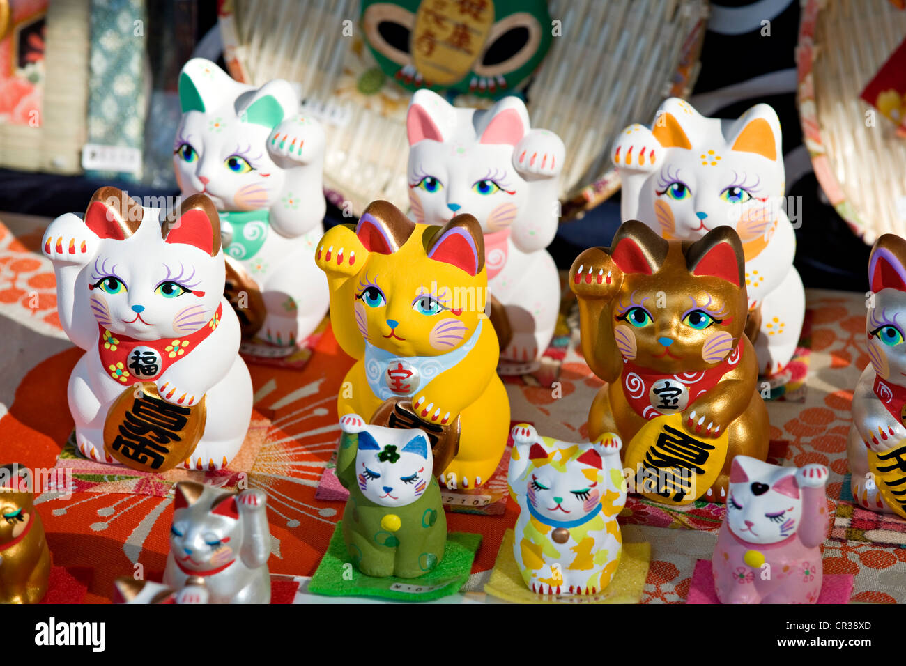 Japan, Honshu Island, Chubu Region, Takayama, Hida no Sato open air museum, craft industry, the cat is seen as a crafty animal Stock Photo