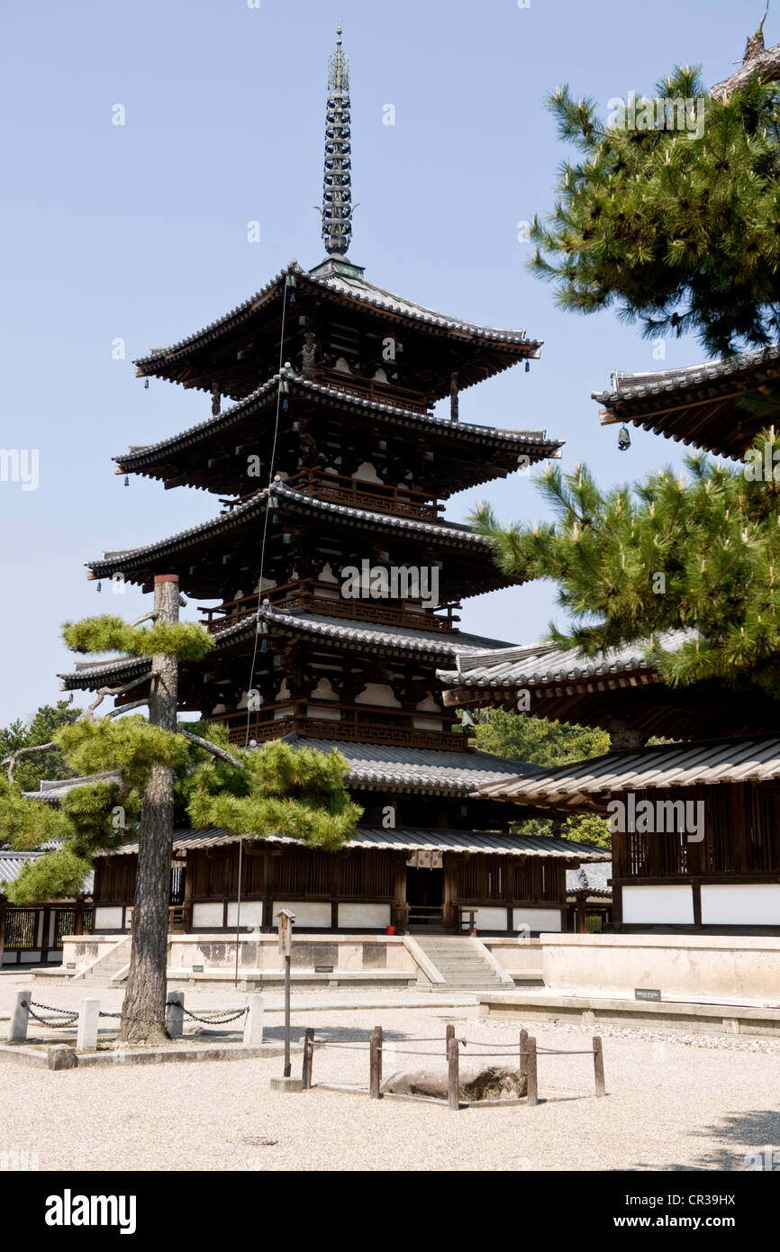 Japan, Honshu Island, Kinki Region, city of Nara, Historic Monuments of Ancient Nara UNESCO World Heritage, Horyu-ji Temple, Stock Photo