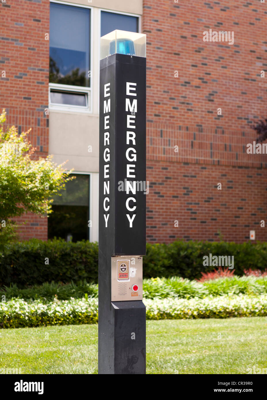 Emergency call station on college campus Stock Photo