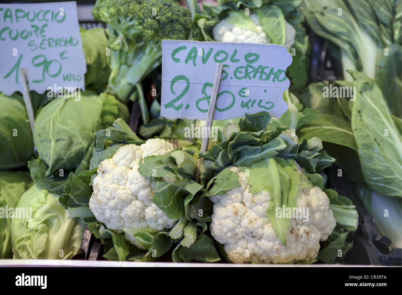 Cauliflowers, Main Food Market Near Rialto Bridge, Venice, Italy Stock Photo