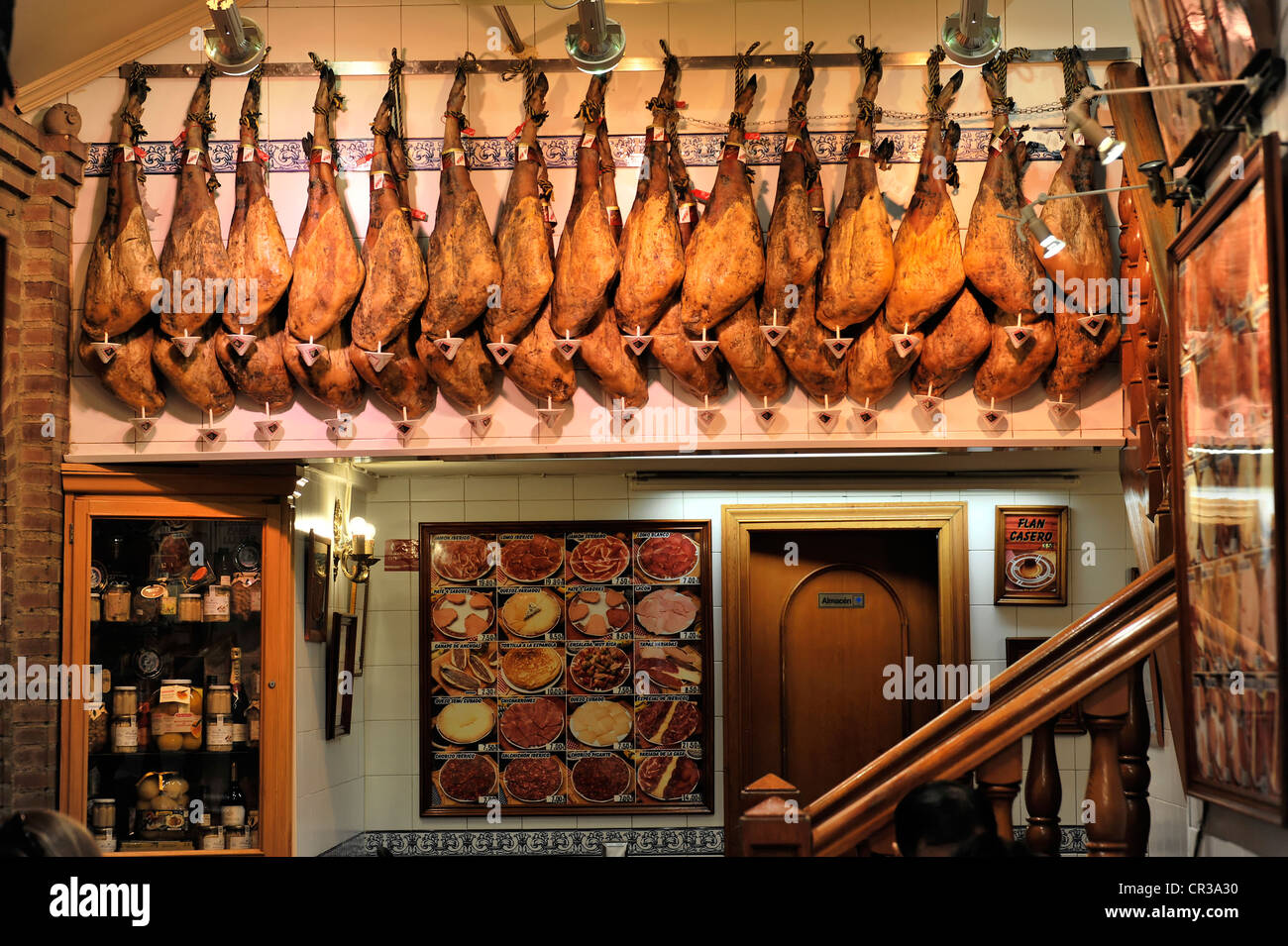 Ham, Don Jamon Bar de Tapas, Madrid, Spain, Europe Stock Photo