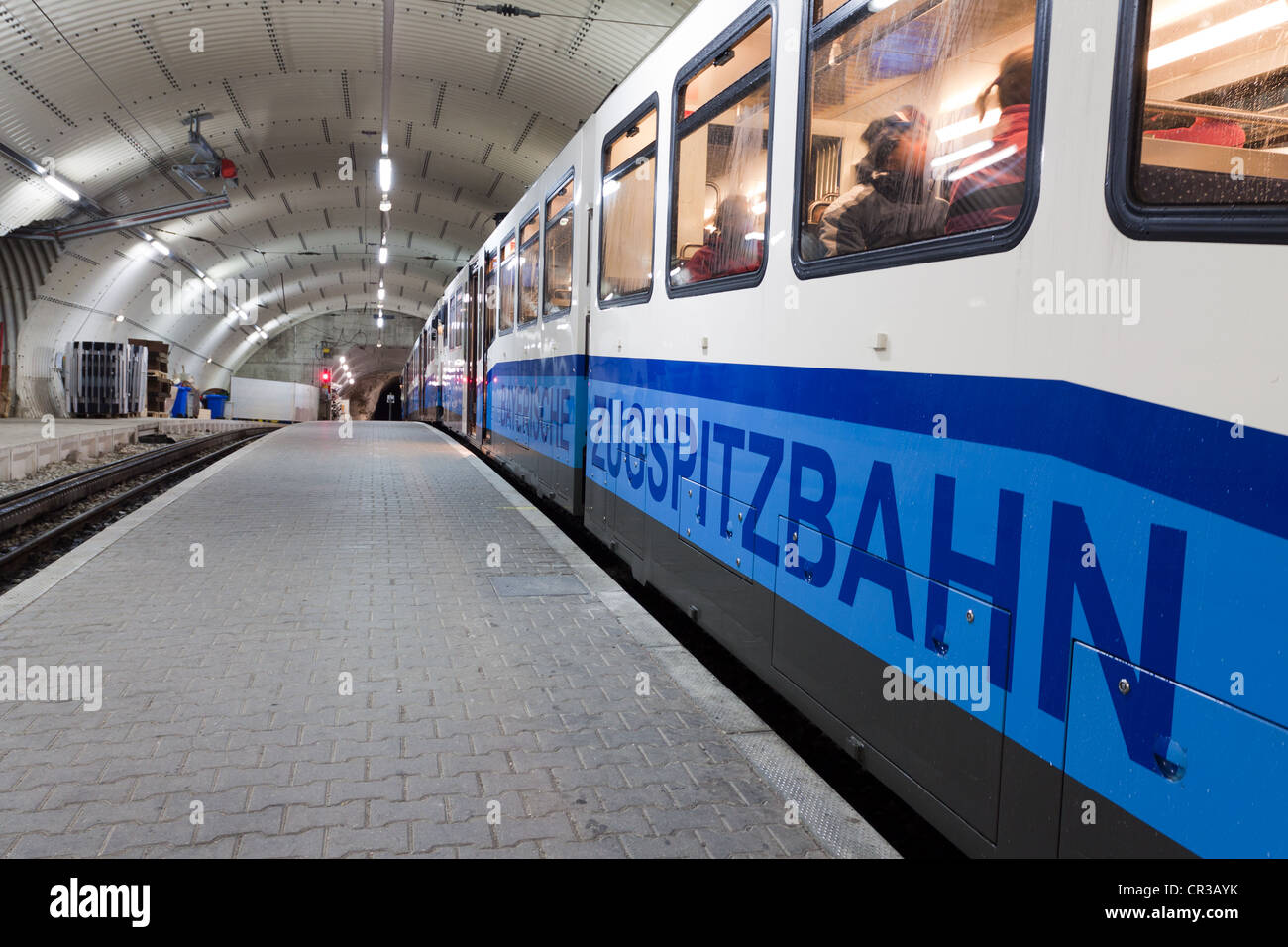 Train of Zugspitzbahn, Mt Zugspitze railway, mountain train station, Garmisch-Partenkirchen, Bavaria, Germany, Europe Stock Photo