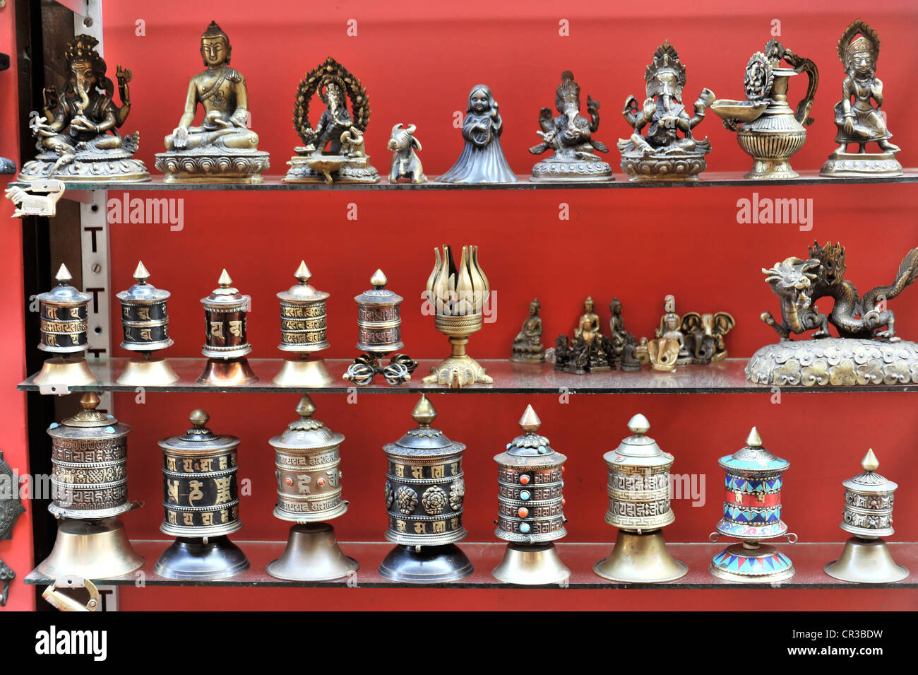 Bronze figurines, prayer wheels, souvenirs, tourist market of Bhaktapur