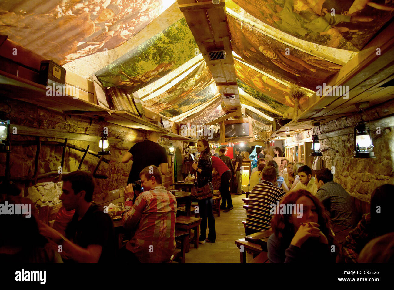The pub KRIJIWKA (hiding place) located in a cellar in the market square, Lviv, Ukraine Stock Photo