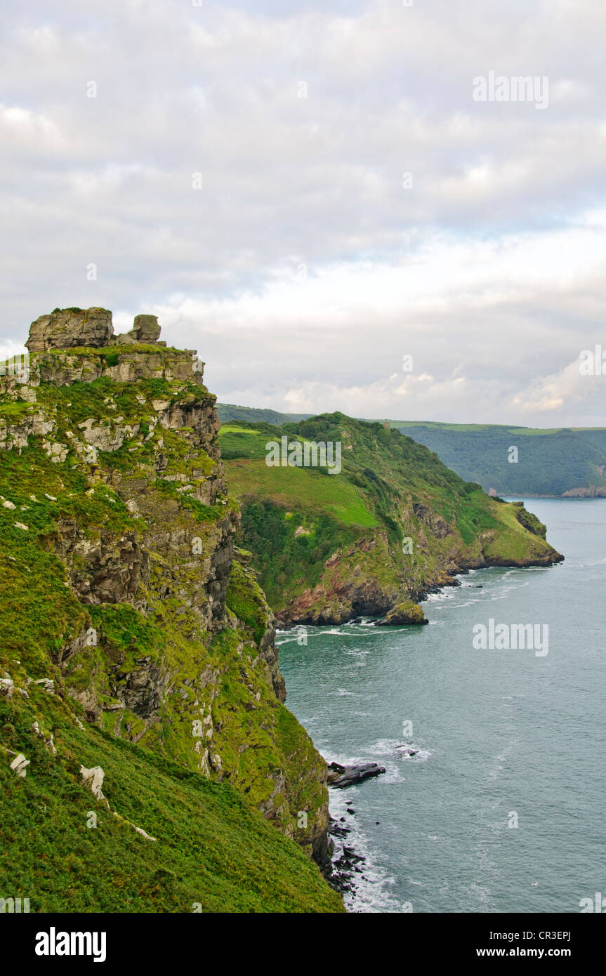 Lynton & Lynmouth,Lynemouth Bay,Valley of the Rocks,North Walk Coastal Path Castle Rock,Exmoore Ponies,Goats,Countryside,Devon Stock Photo