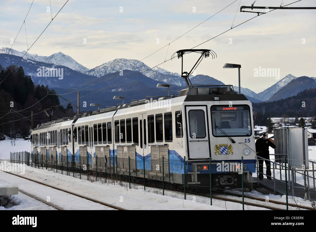 Bayerische Zugspitzbahn Bavarian railway on Mt. Zugspitze, cog railway, at Garmisch-Partenkirchen, Bavaria, Germany, Europe Stock Photo