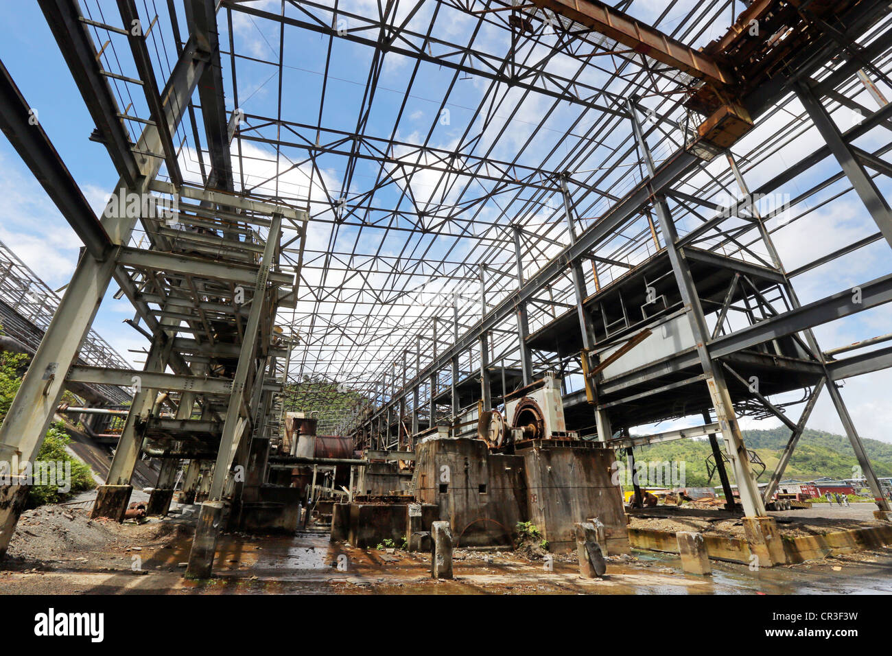 Destroyed industrial plants in the Panguna copper mine. Autonomous Region of Bougainville, Papua New Guinea Stock Photo