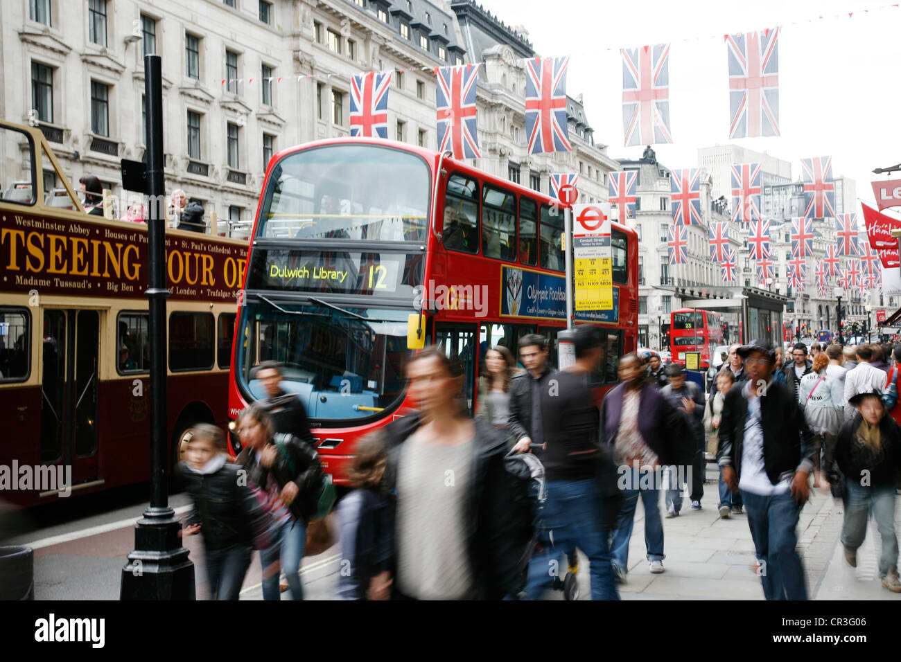 Oxford Street in London, decorated with union jack flags to celebrate