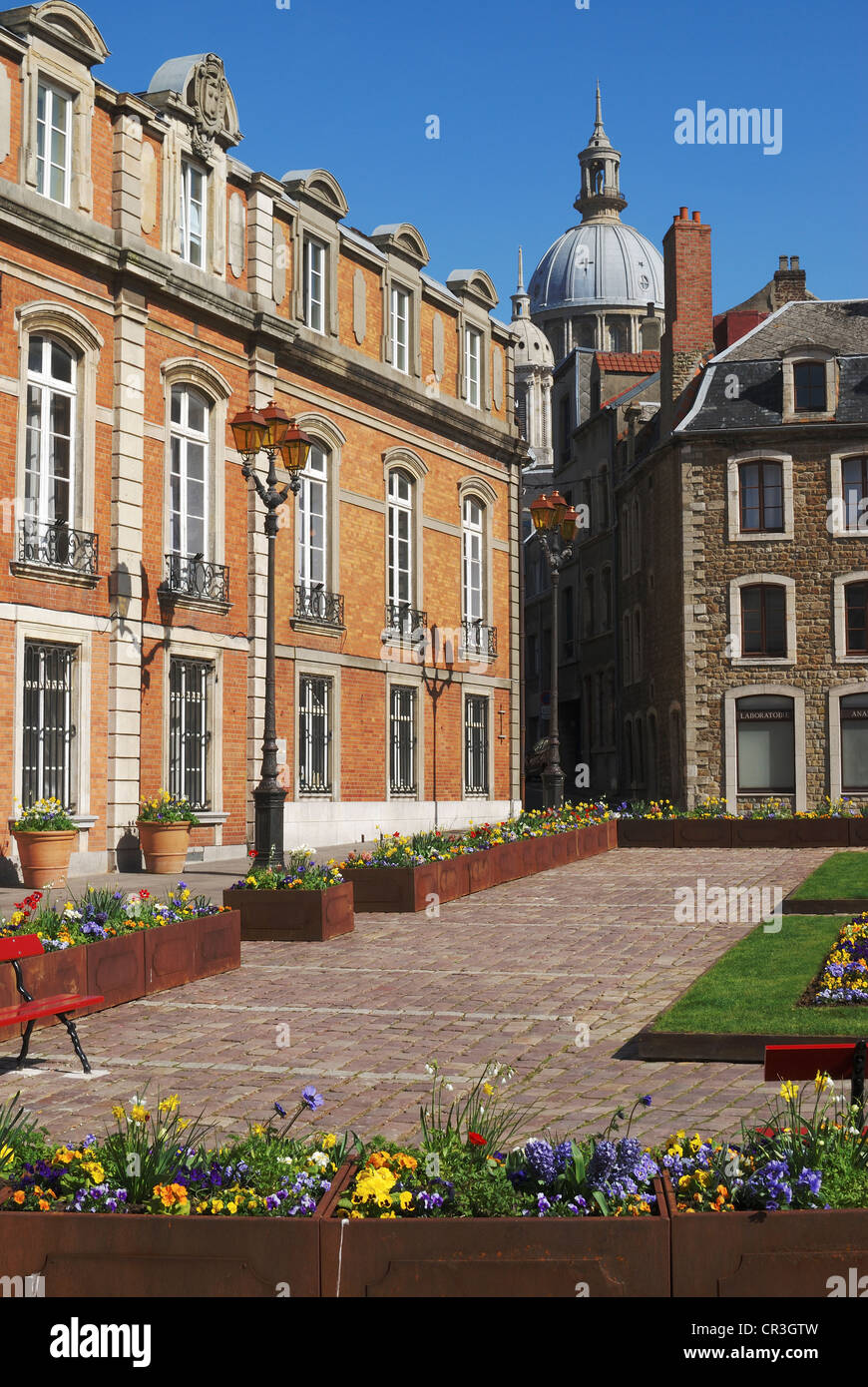 Town square with town hall in the old town of Boulogne-sur-Mer. Pas de Calais. France Stock Photo
