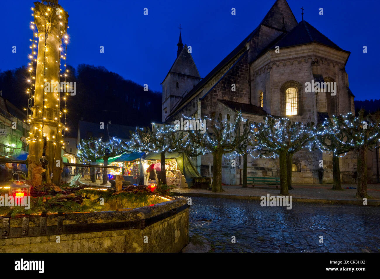 Christmas market, St. Ursanne, Jura, Switzerland, Europe Stock Photo