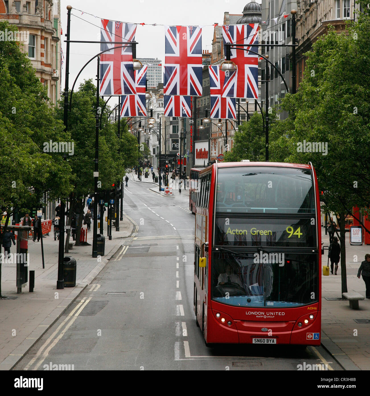 Oxford Street in London, decorated with union jack flags to celebrate