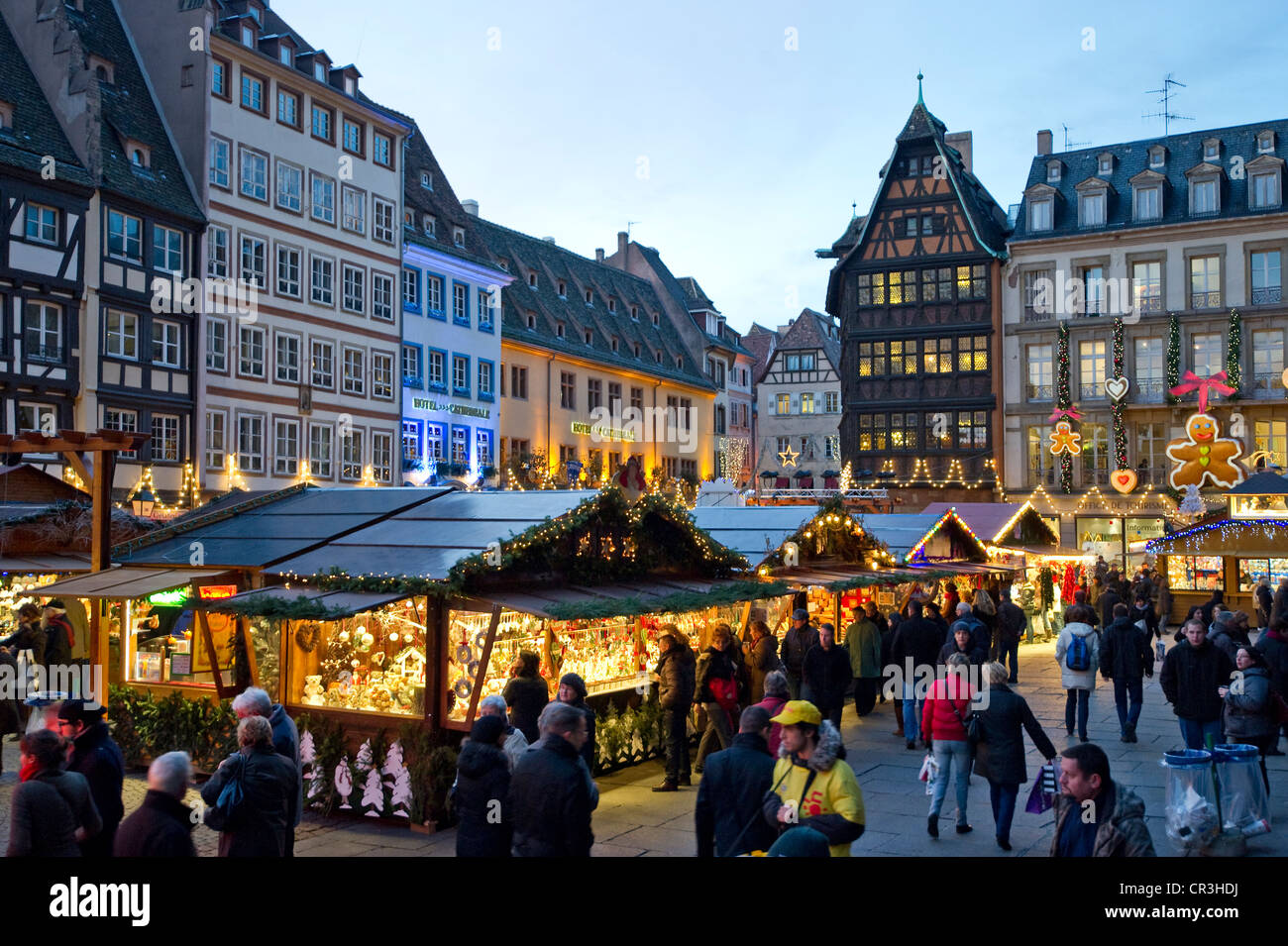 Christmas market in Colmar, Alsace, France, Europe Stock Photo