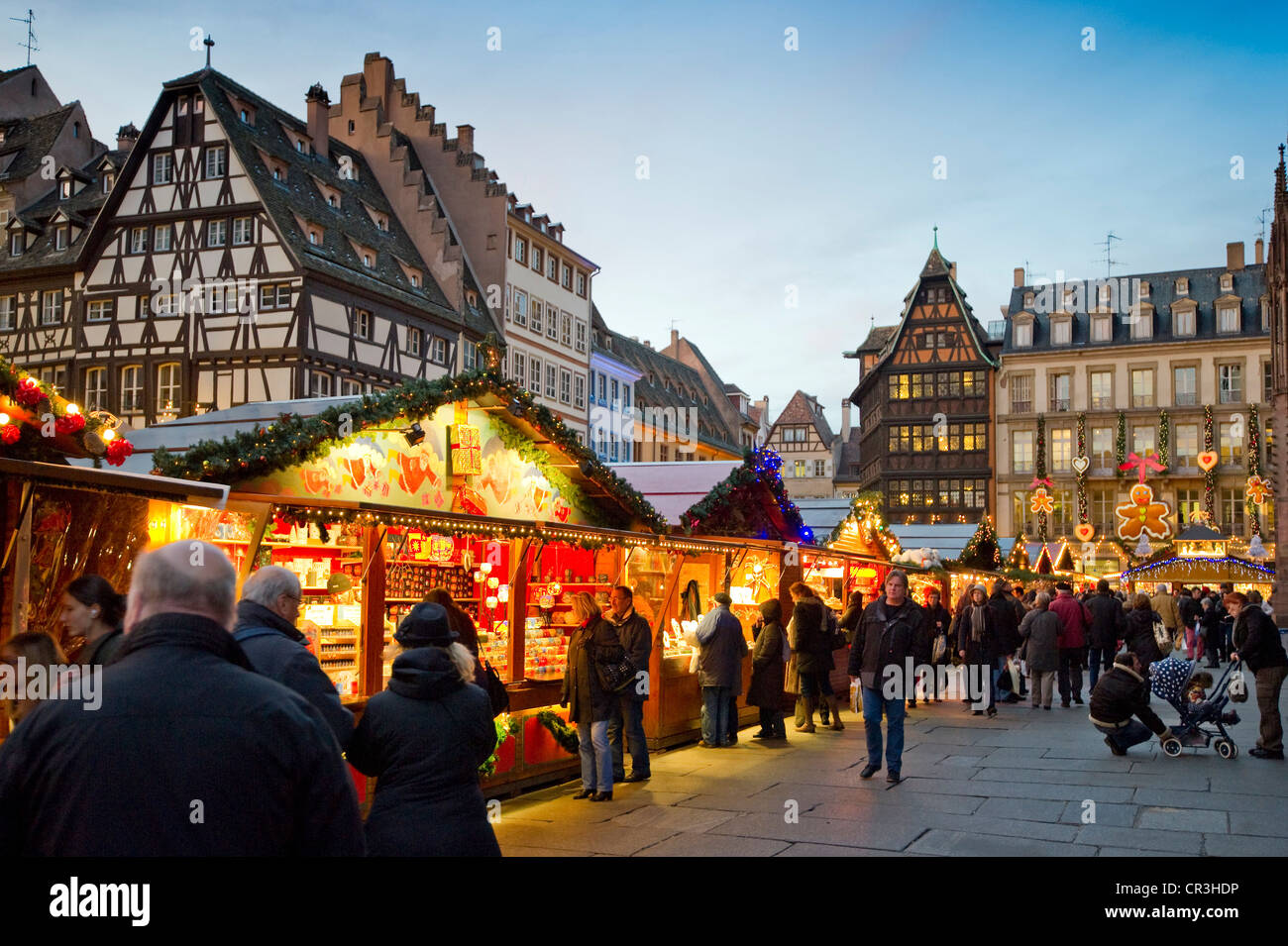 Christmas market in Colmar, Alsace, France, Europe Stock Photo