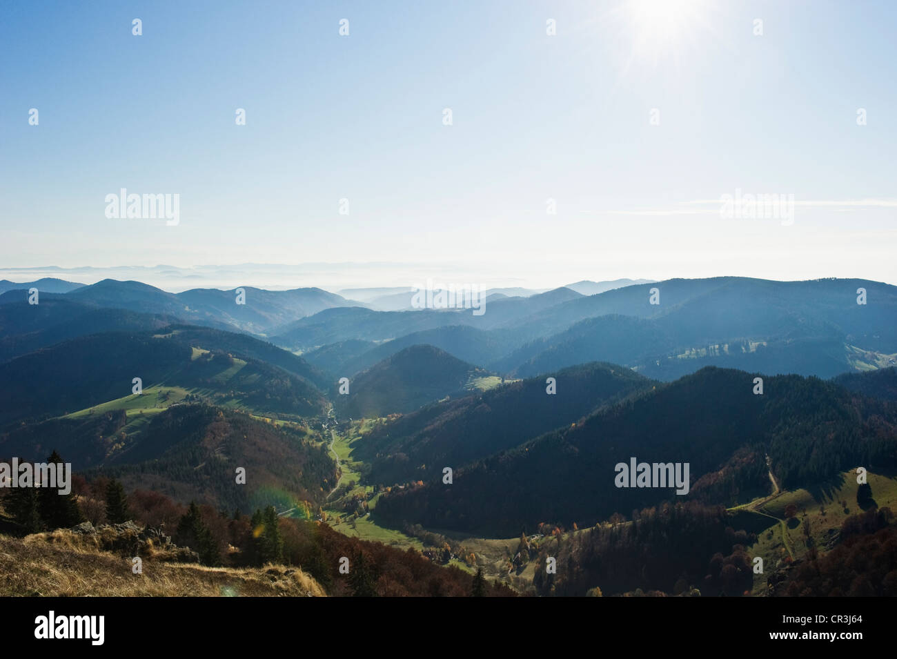 View from Mt Belchen to the south, Southern Black Forest, Black Forest, Baden-Wuerttemberg, Germany, Europe Stock Photo