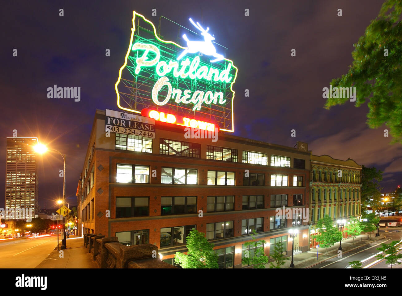 Portland Oregon, Neon Sign, Old Town Portland Stock Photo