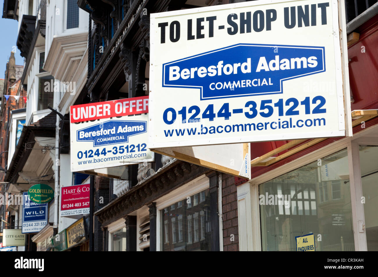 Shop to let signs in Chester city centre Cheshire England UK GB EU Europe Stock Photo