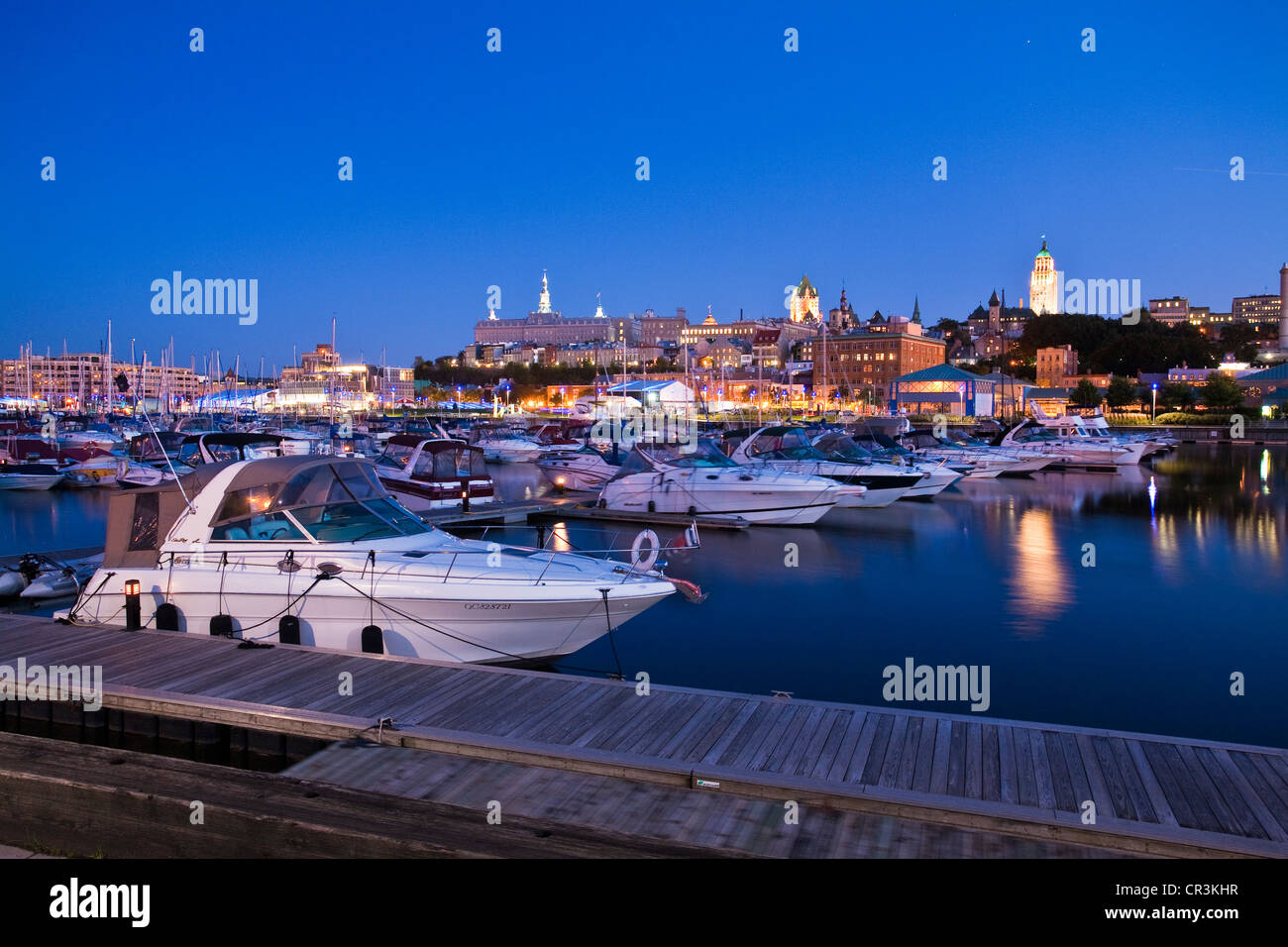 Canada, Quebec Province, Quebec City, marina of the Vieux Port (Old Harbour) and in the background the Old Town listed World Stock Photo
