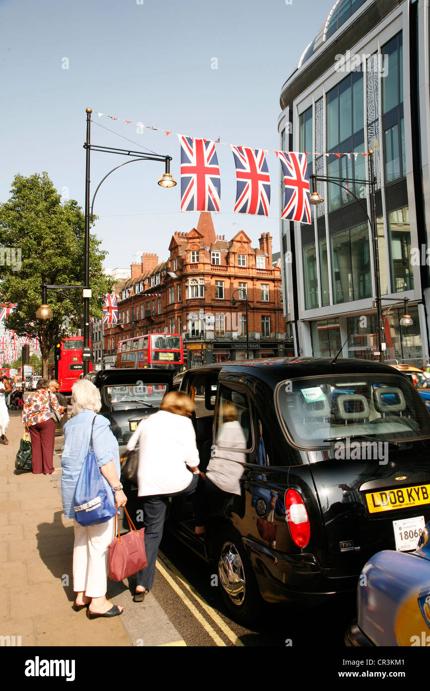 Oxford Street in London, decorated with union jack flags to celebrate