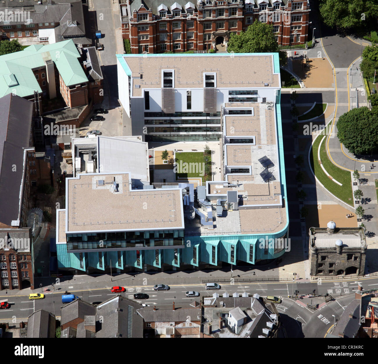 aerial view of the DMU PACE Building at Montfort University, Leicester, UK Stock Photo