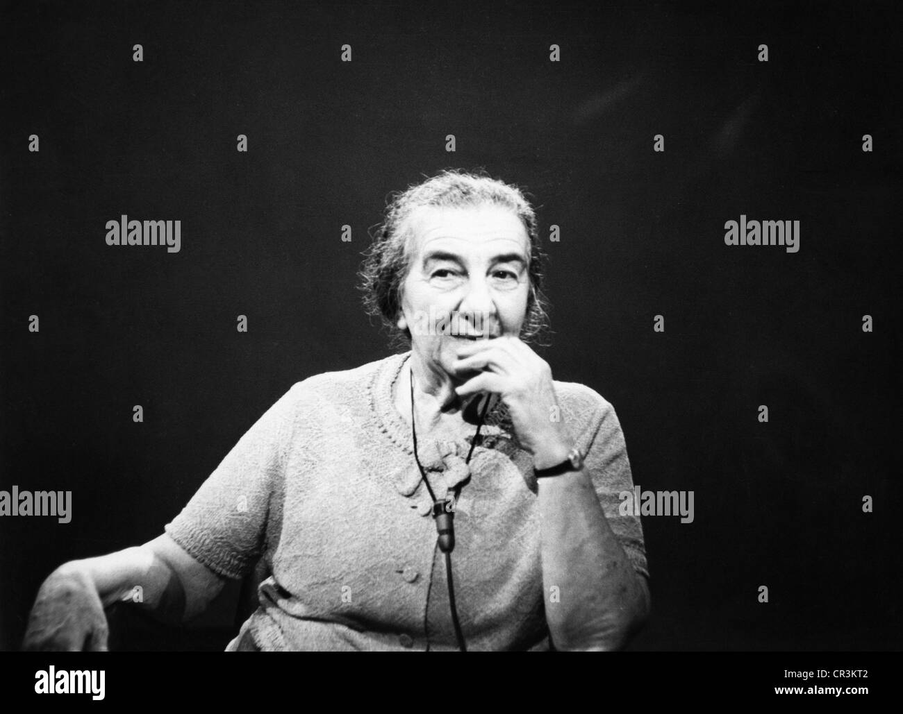 Meir, Golda (G. Mayerson), 3.5.1898 - 8.12.1978, Israeli politician, Prime Minister 1969 - 1974, half length, during press conference, circa 1970, Stock Photo