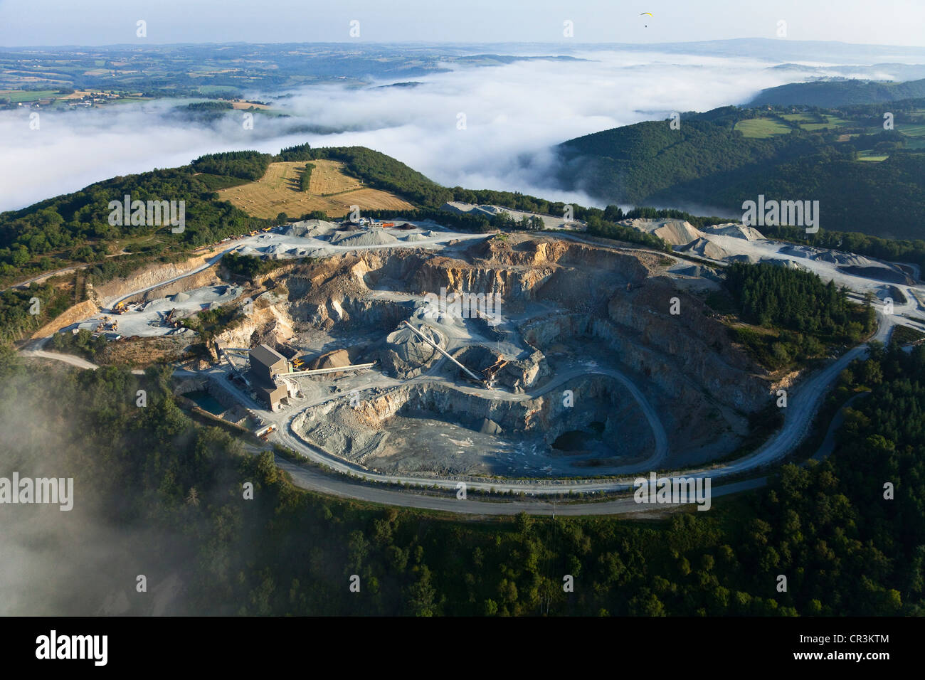 France, Puy de Dome, Blot l'Eglise, quarry of Puy Serge, exploitation of aggregate (aerial view) Stock Photo