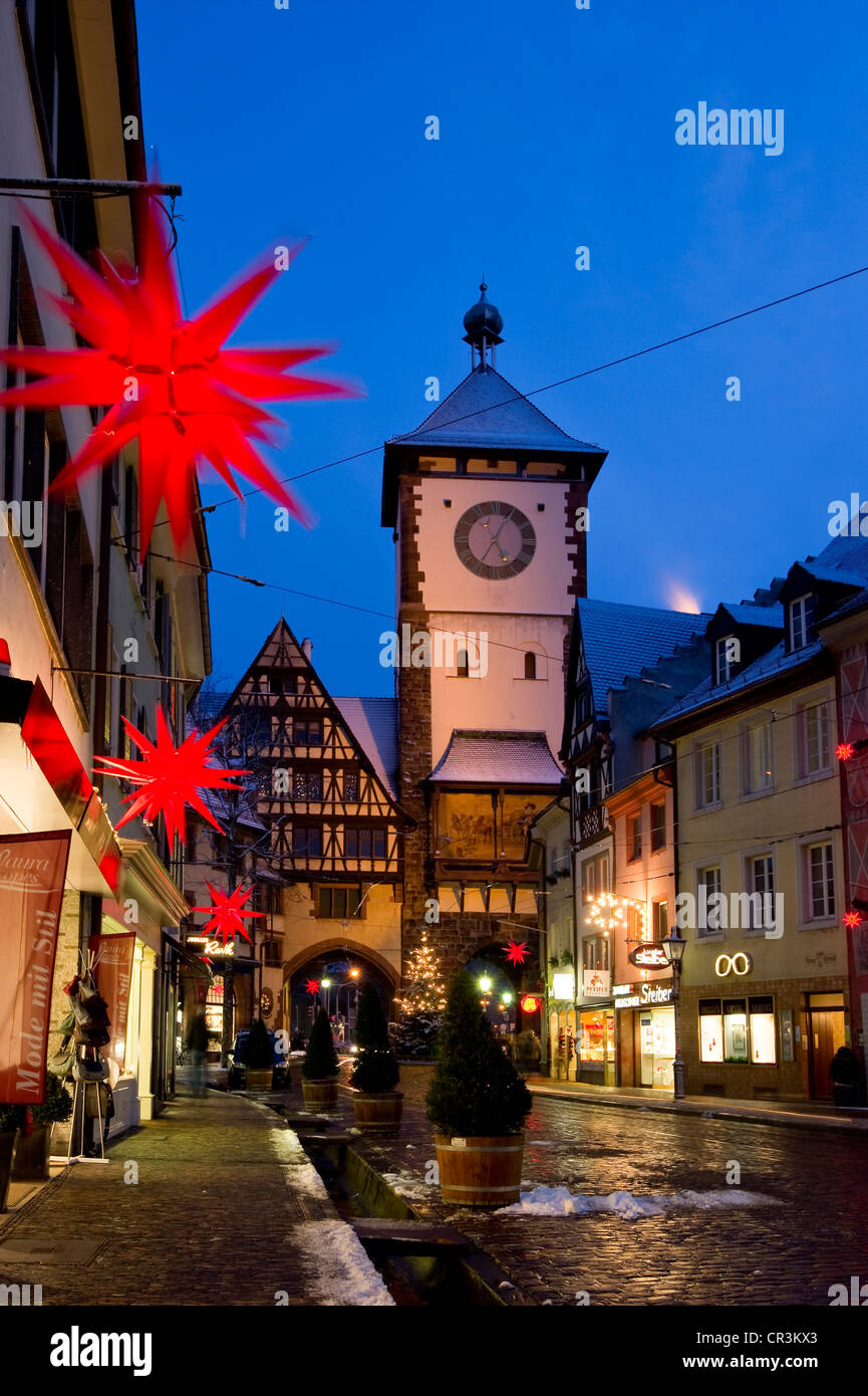 Christmas time in the old town, Freiburg im Breisgau, Baden-Wuerttemberg, Germany, Europe Stock Photo