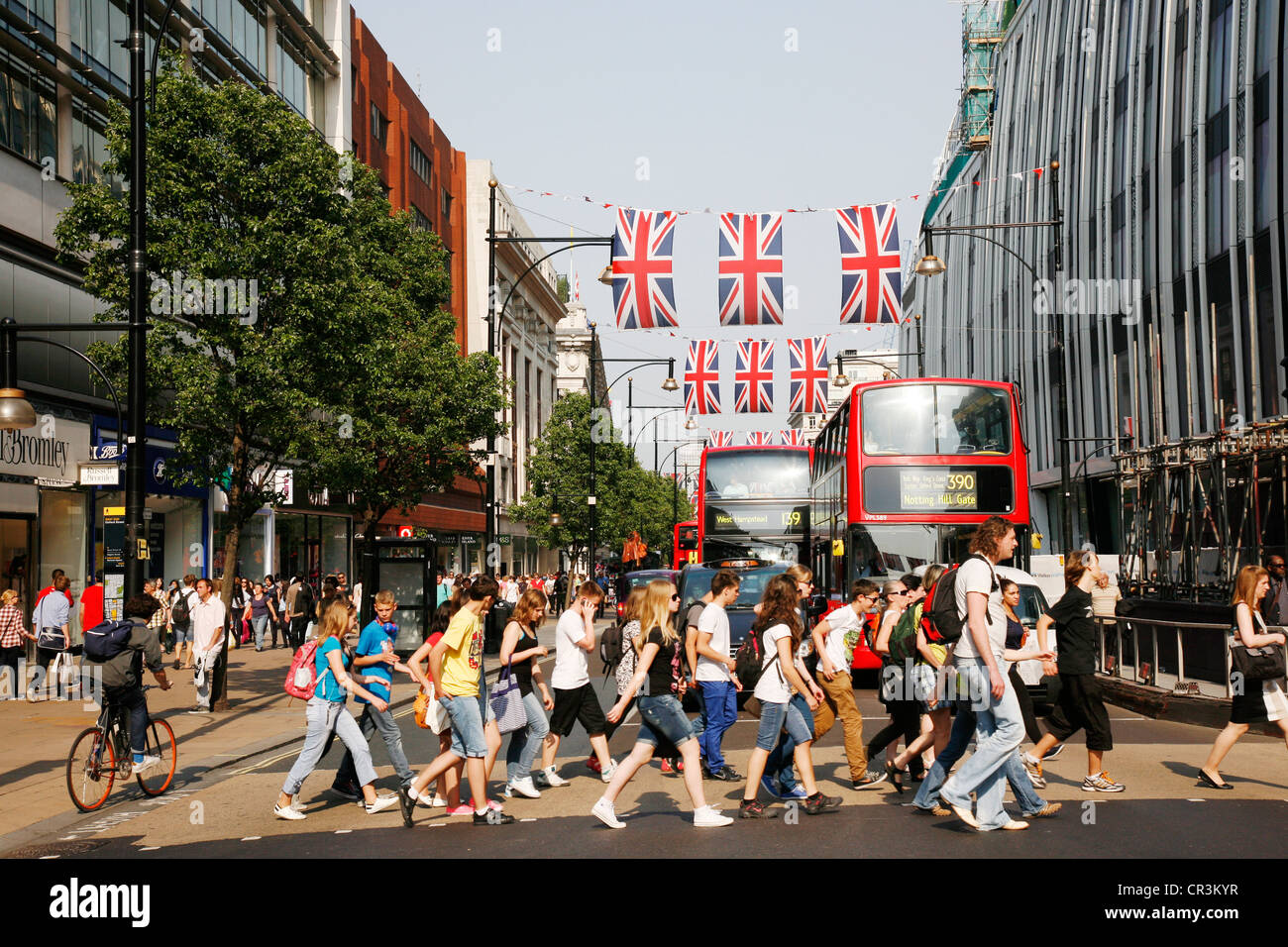 Oxford Street in London, decorated with union jack flags to celebrate