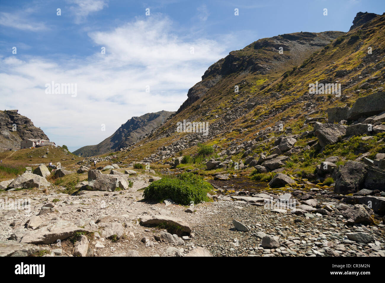 On the Pian del Re, high plateau, source of the Po River, Cottian Alps, Cuneo, Piedmont, Italy, Europev Stock Photo