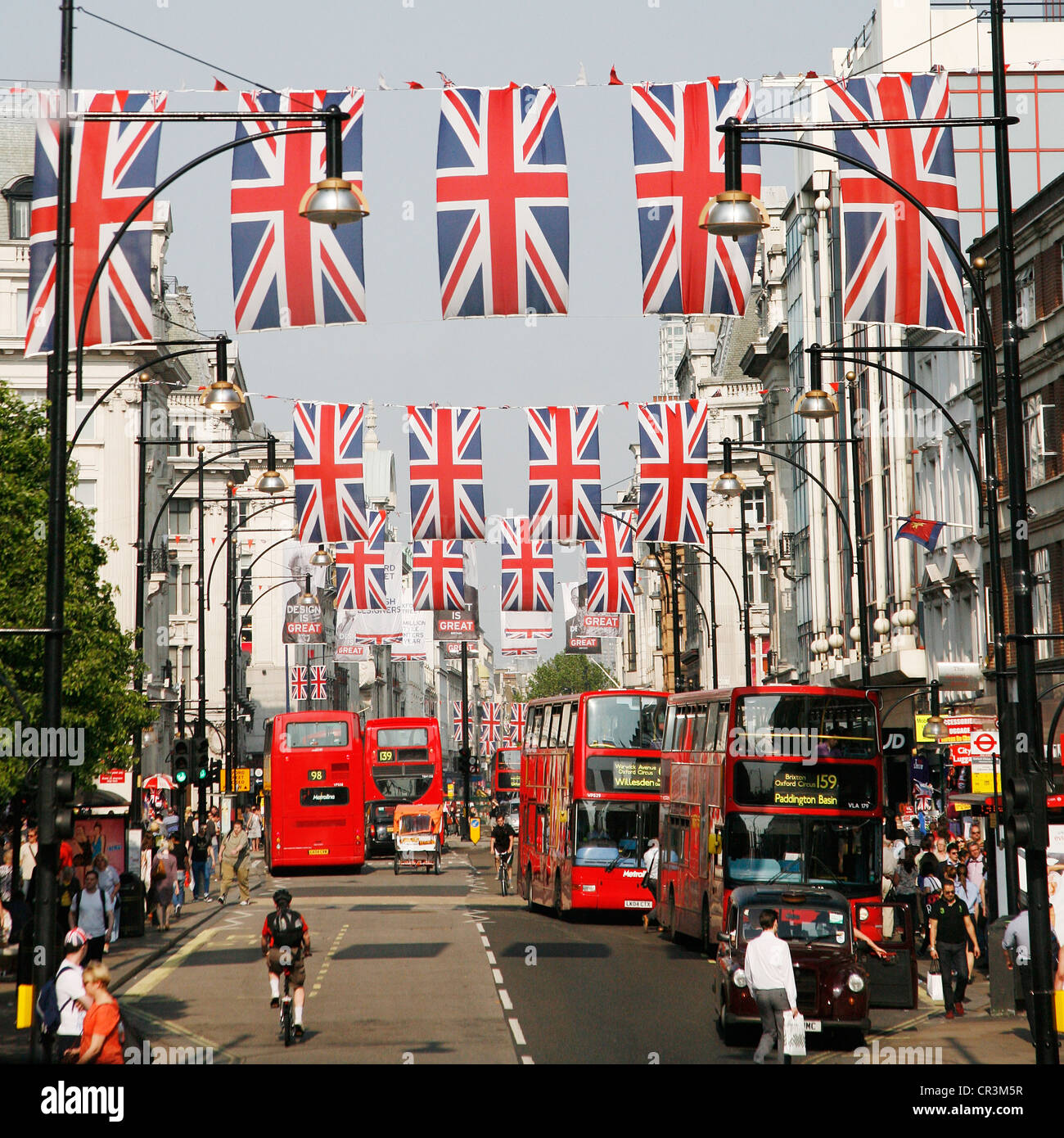 Oxford Street in London, decorated with union jack flags to celebrate