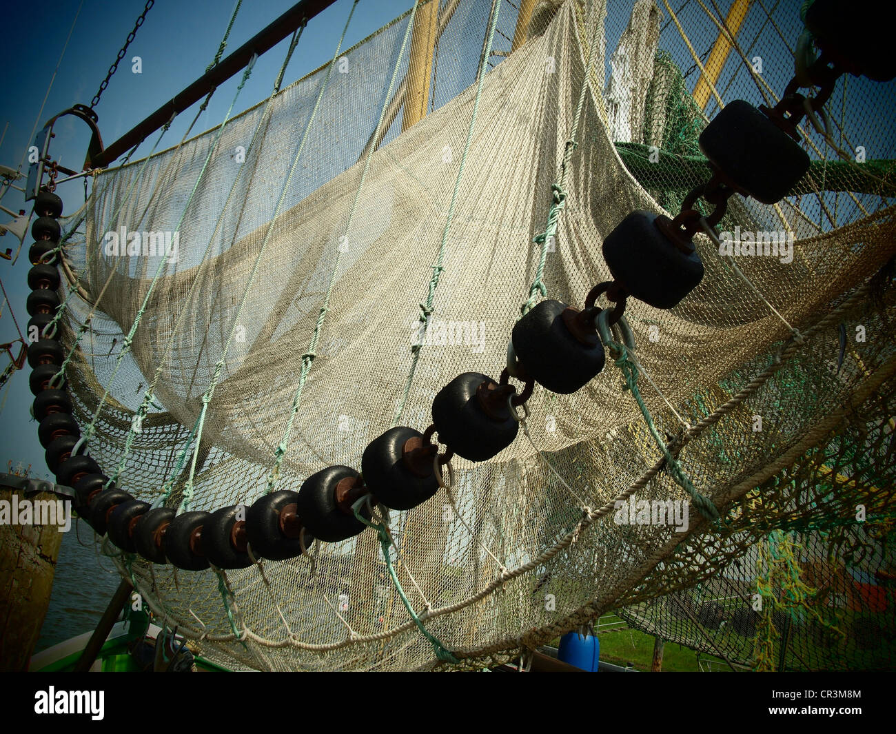 Nets, shrimp cutter, East Frisia, Lower Saxony, Germany, Europe Stock Photo
