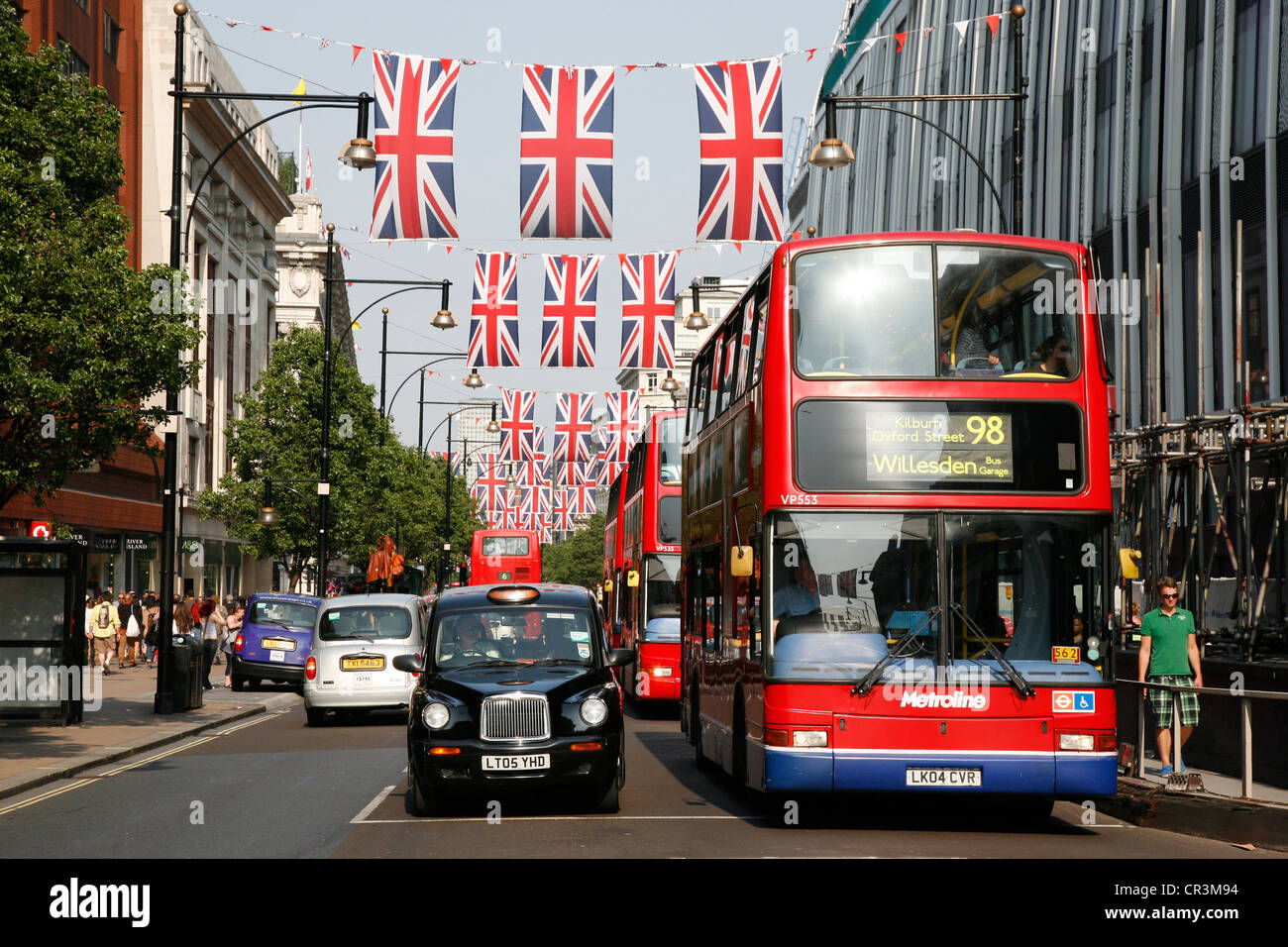 Oxford Street in London, decorated with union jack flags to celebrate